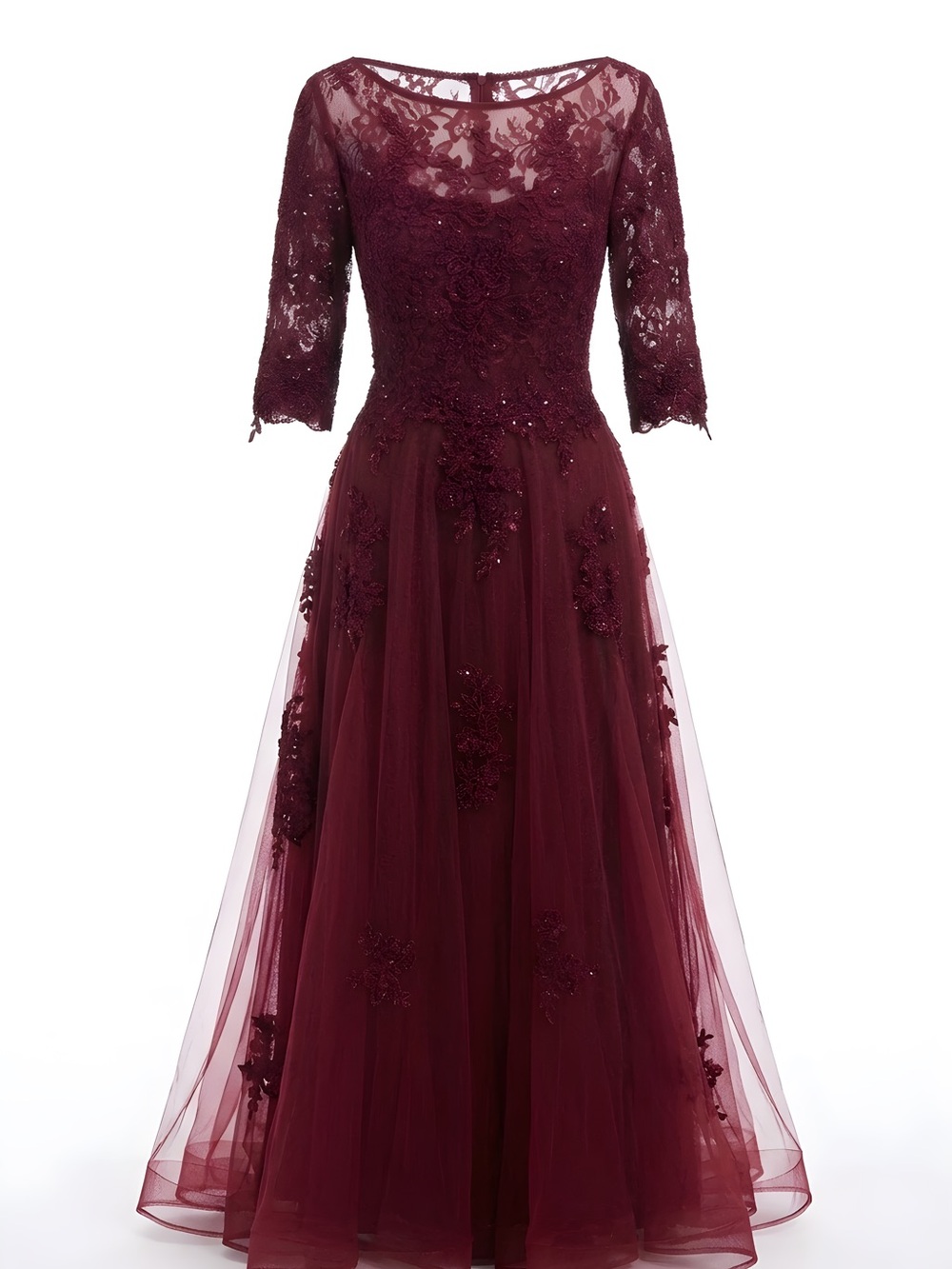 La Femme Wine Lace & Tulle Dress